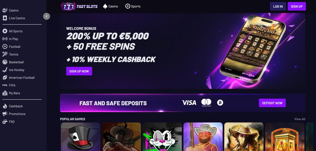 Fast Slots domovská stránka